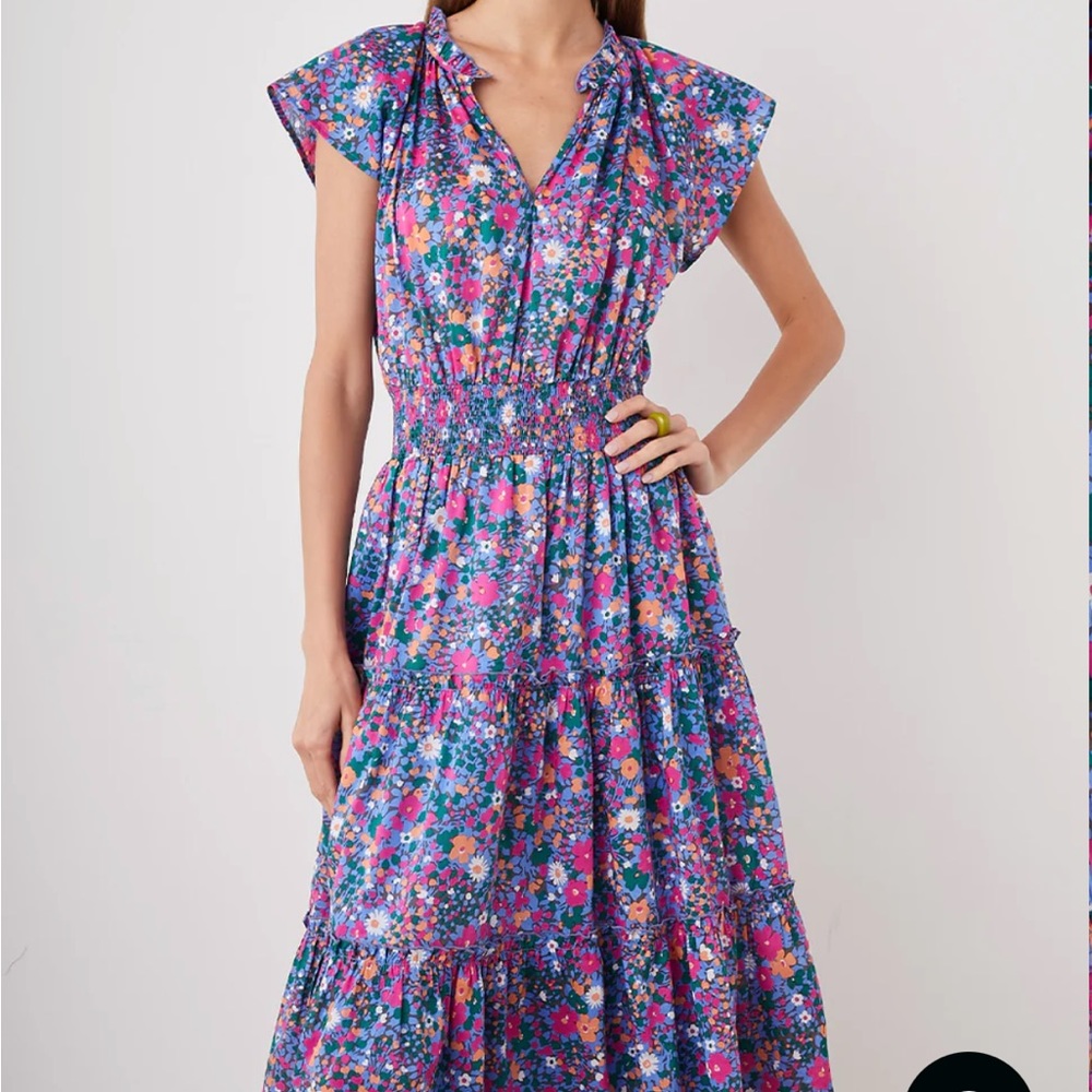Rails Purple Floral Midi Dress with Multi-Color Bouquet Print